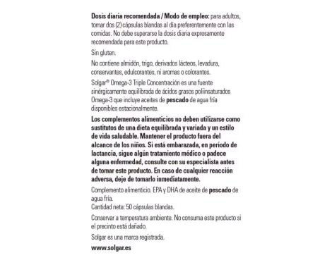 Para qué sirve Solgar Omega-3 Triple Concentración 50 Cápsulas blandas