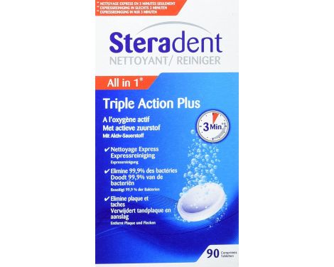 Steradent Triple Acción Plus Limpieza Prótesis Dental 90 Comprimidos