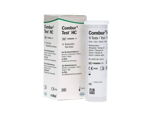 Combur 5 Test HC Glucosa (Azúcar), Leucocitos, Nitritos, Proteínas, Eritrocitos 10 Tiras Reactivas
