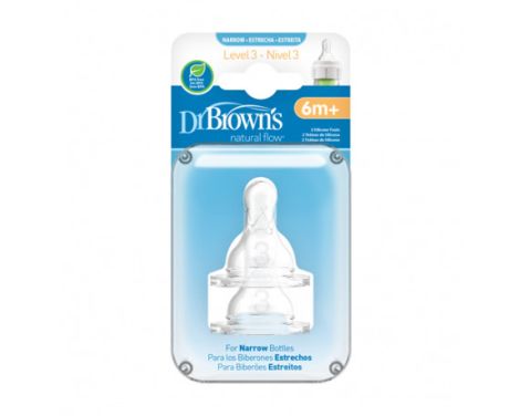 Dr Brown´s Tetina Silicona Natural Flow Boca Estrecha +6 meses N3 2 uds