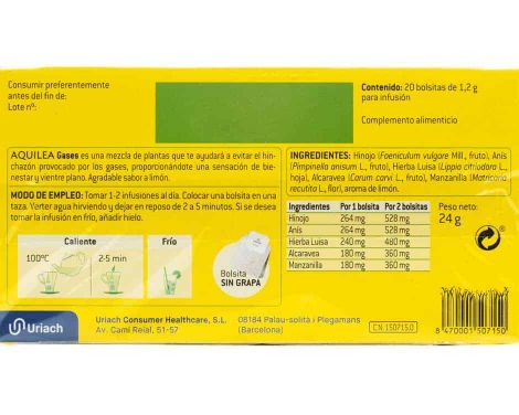 Comprar Aquilea Gases Vientre Plano 20 Bolsitas