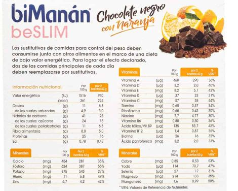 Comprar BiManán BeSlim Barritas Chocolate Naranja 10 uds