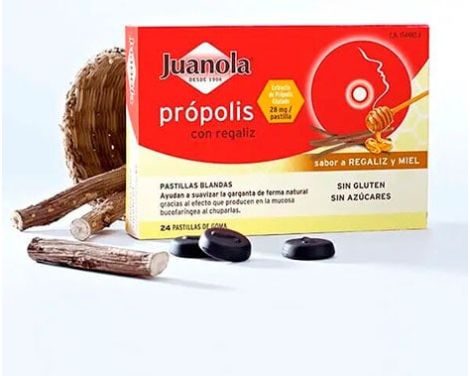 Juanola-Pastillas-Própolis-Con-Regaliz-Sabor-Miel-24-Pastillas-Blandas-0