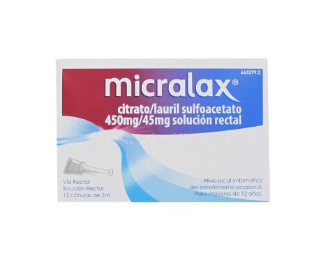 Micralax Citrato/Lauril Sulfoacetato 450mg/ml + 45mg/ml Solución Rectal 12 Enemas 5ml Estreñimiento