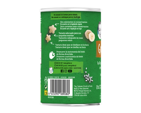 Nestlé Nutrition Gerber Puffs de Cereales Trigo y Arroz con Plátano Ecológico 35g sin receta