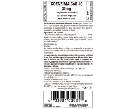 Comprar Solgar Coenzima Q-10 30mg 30 Cápsulas Vegetales