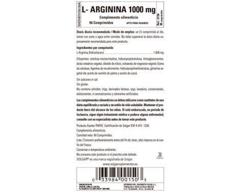 Comprar Solgar L-Arginina 1000mg 90 Comprimidos