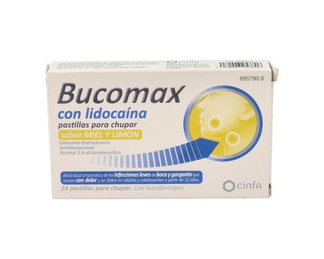 Bucomax Con Lidocaína 24 Pastillas Para Chupar (Sabor Miel Y Limón)