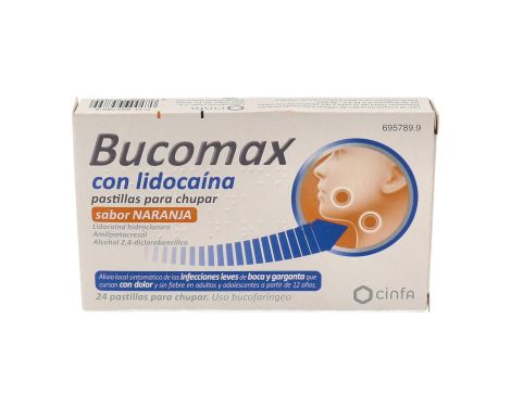 Bucomax Con Lidocaina 24 Pastillas Para Chupar (Sabor Naranja)