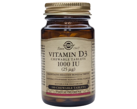 Solgar Vitamina D3 1000IU 25 μg 100 Cápsulas Masticables Apto Veganos
