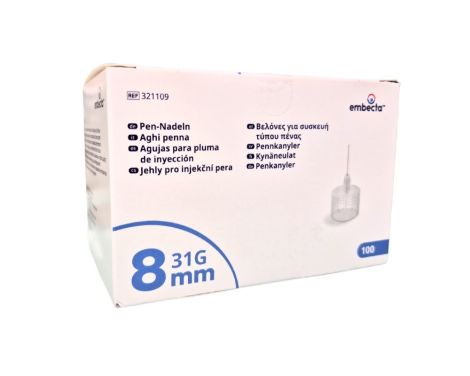 Embecta Aguja Pluma Esteril 100 Ud 31 g ( 8mm x 0.25 mm) 