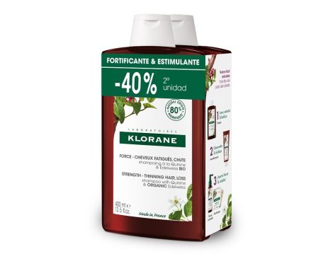Klorane Duplo Champú Fortificante a la Quinina y Edelweiss 2x400ml 40% segunda ud