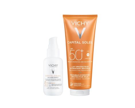 Pack Vichy Capital Soleil UV-Age Daily Fluid SPF50+ + Leche Solar Hidratante SPF50+ 300ml.