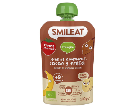 Smileat Pouch de Leche de Almendras, Cacao y Fresa 100g