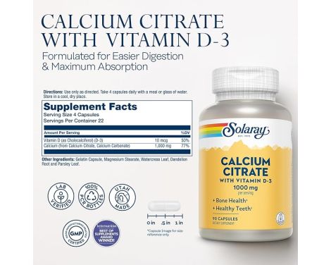 Comprar Solaray Calcium Citrate 90 Cápsulas